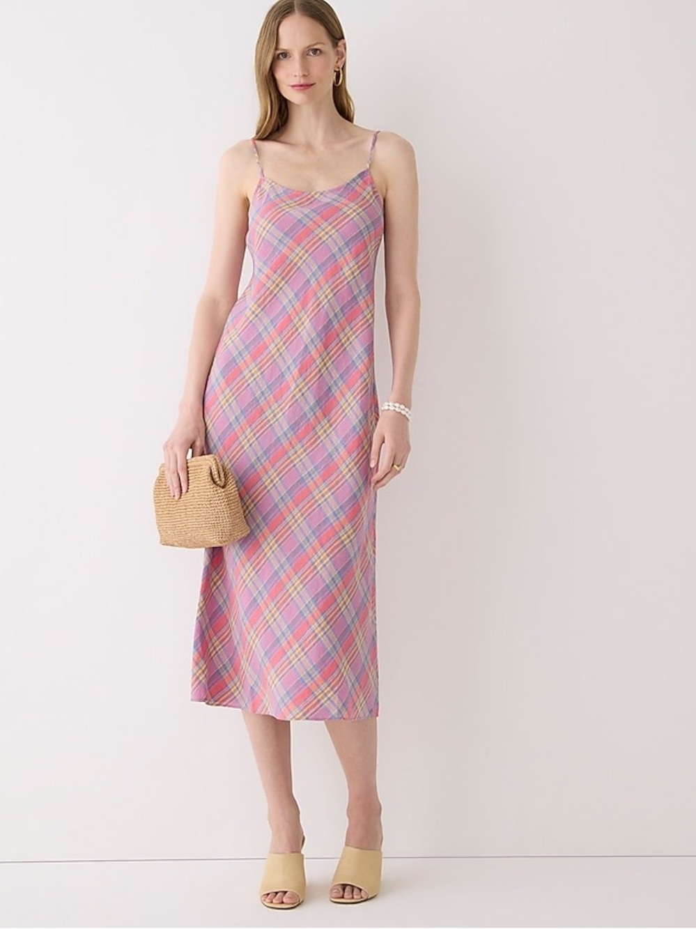 J Crew Gwyneth Linen Slip Dress in Sunset Plaid | 4
